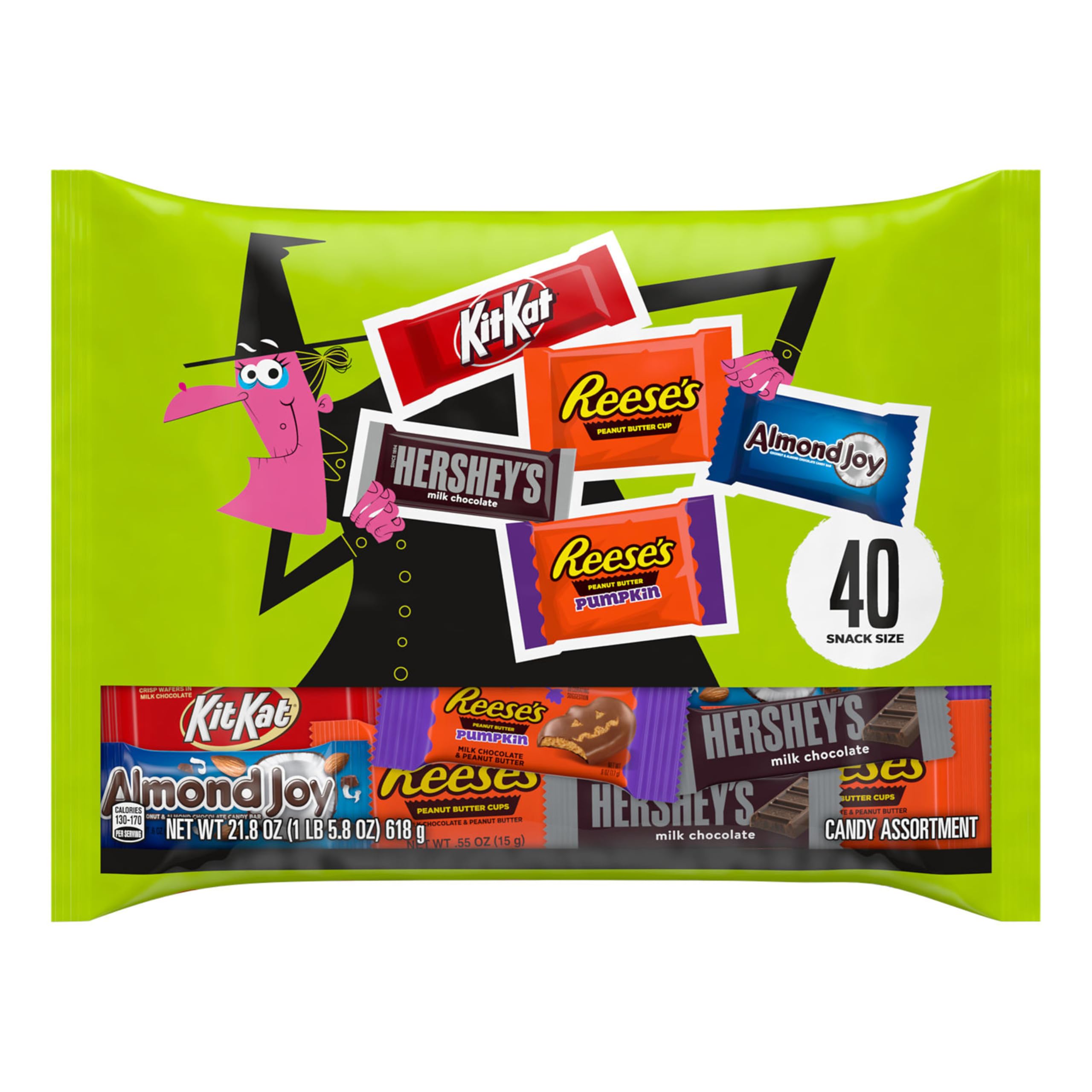 Hershey’s Assorted Chocolate Snack Size Halloween Candy Bag – 40 Individually Wrapped Pieces (21.8 oz)