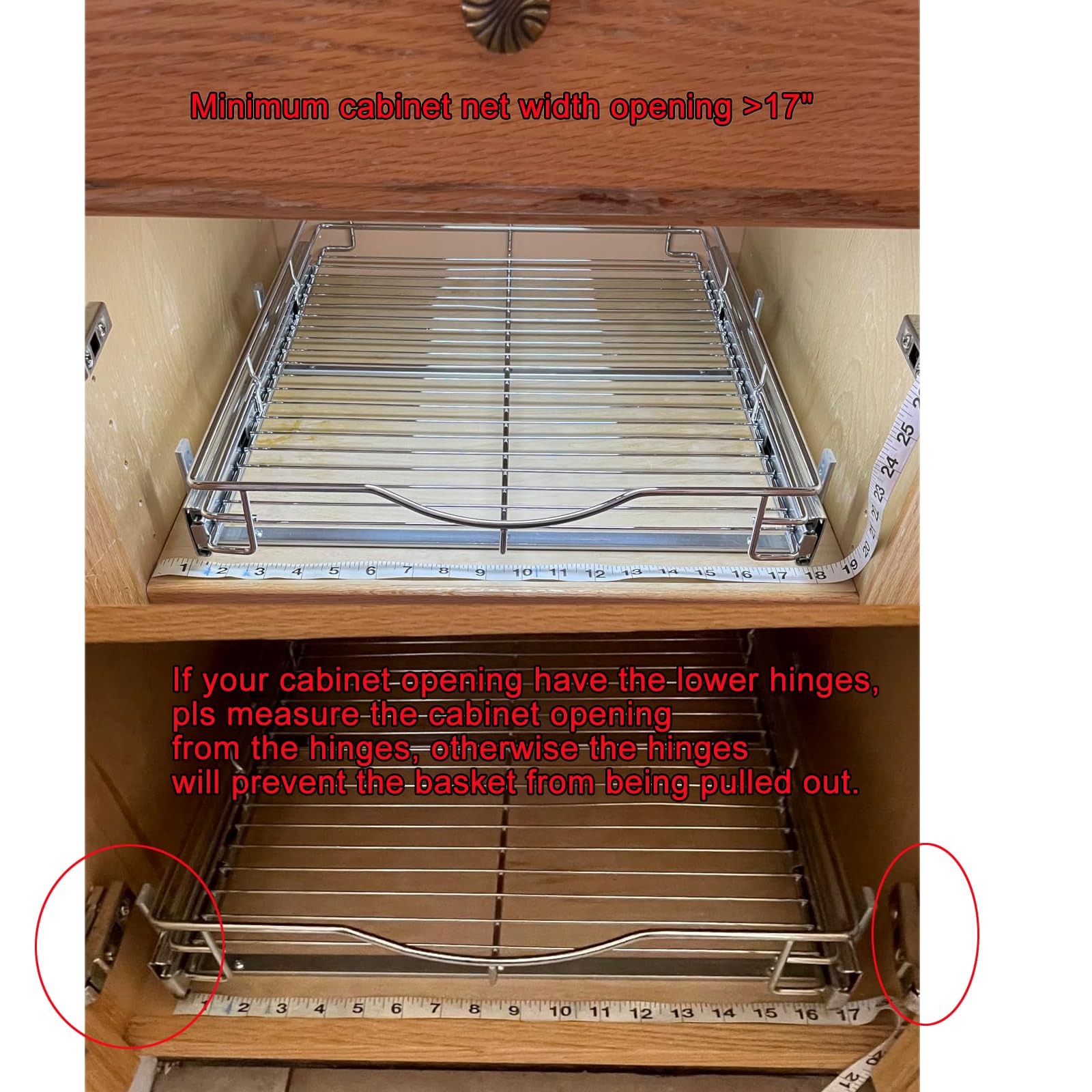 DINDON Wide Chrome Pull-Out Cabinet Organizer – Heavy-Duty Single-Tier Slide-Out Wire Basket for Base Cabinets