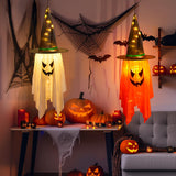 Lighted Hanging Witch Hats – 2-Pack Halloween Decorations with 20 LED Warm White Lights (Battery Operated, Indoor/Outdoor)