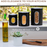 Airtight Metal Kitchen Canister Set – 3-Piece Stainless Steel Storage with Window (Black)