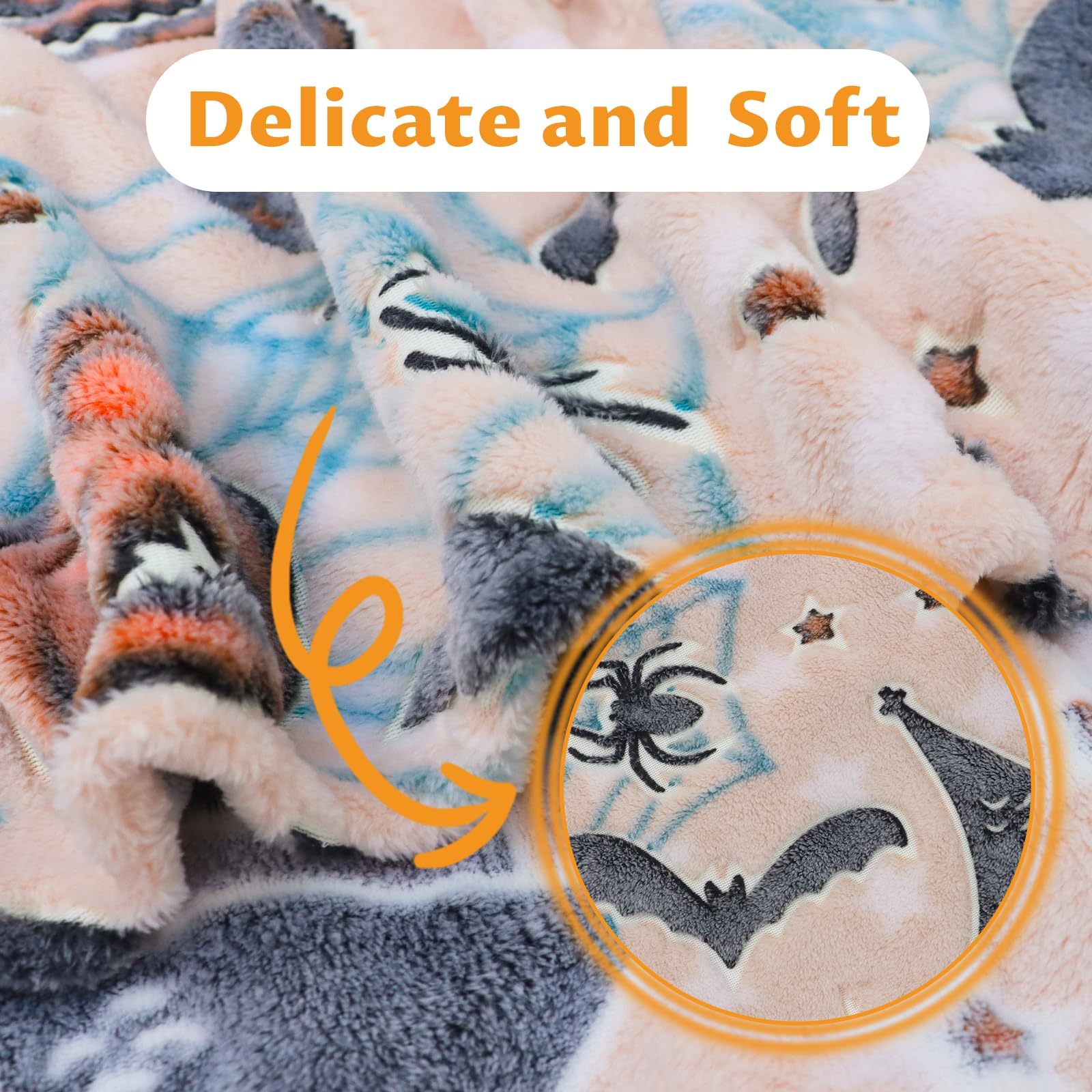 Glow in the Dark Halloween Blanket – Soft Flannel Pumpkin & Cat Throw Blanket for Kids & Adults (Skin Pumpkin)