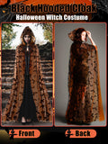Orange Witch Lace Hooded Cape – Gothic Bat Pattern Halloween Cloak for Women