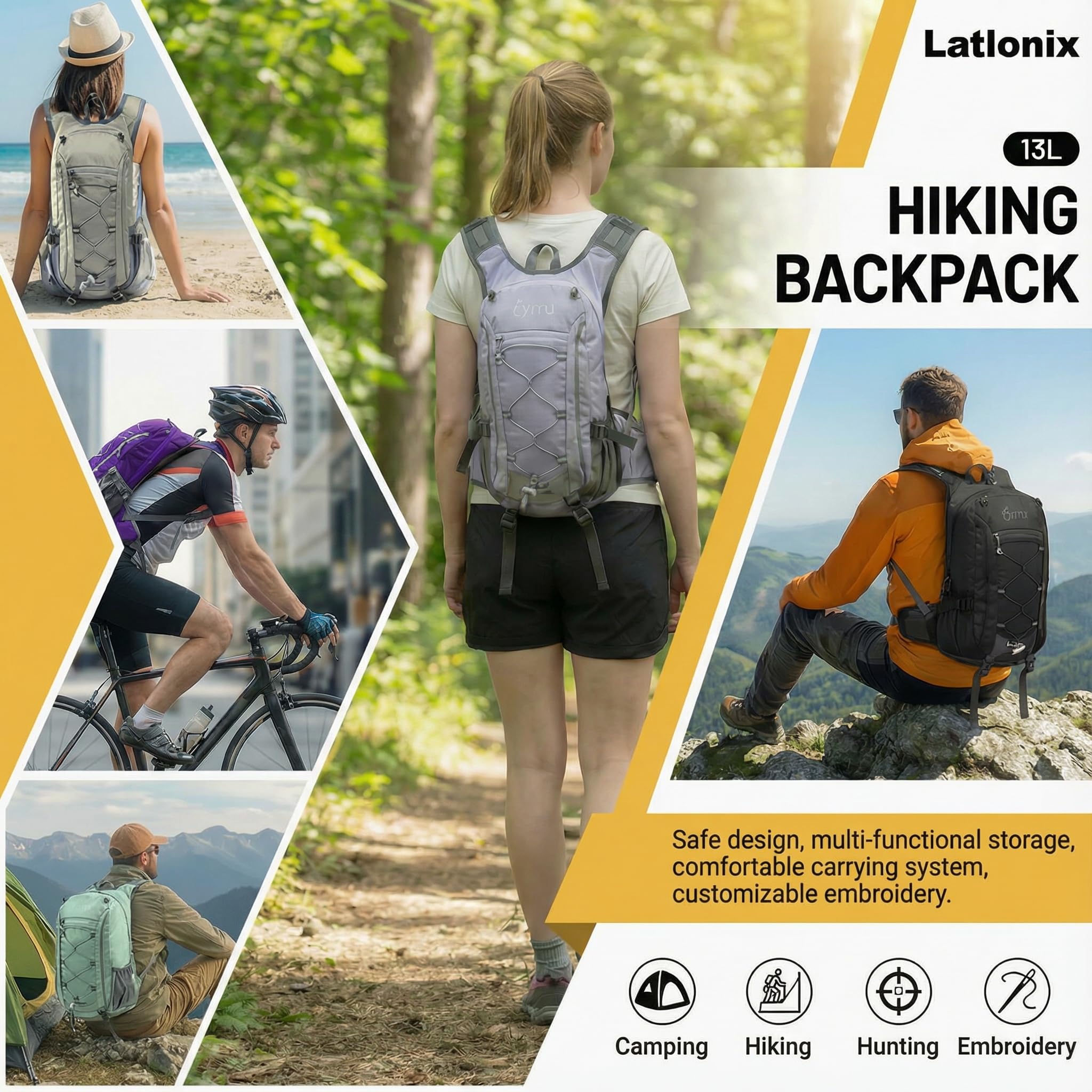 Latlonix 20L Ultralight Personalized Hiking Backpack – Custom Embroidered Waterproof Travel Daypack