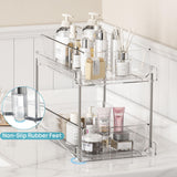 2-Tier Under Sink Organizer with Slide-Out Drawers – Clear Bathroom & Kitchen Storage Rack with Handles