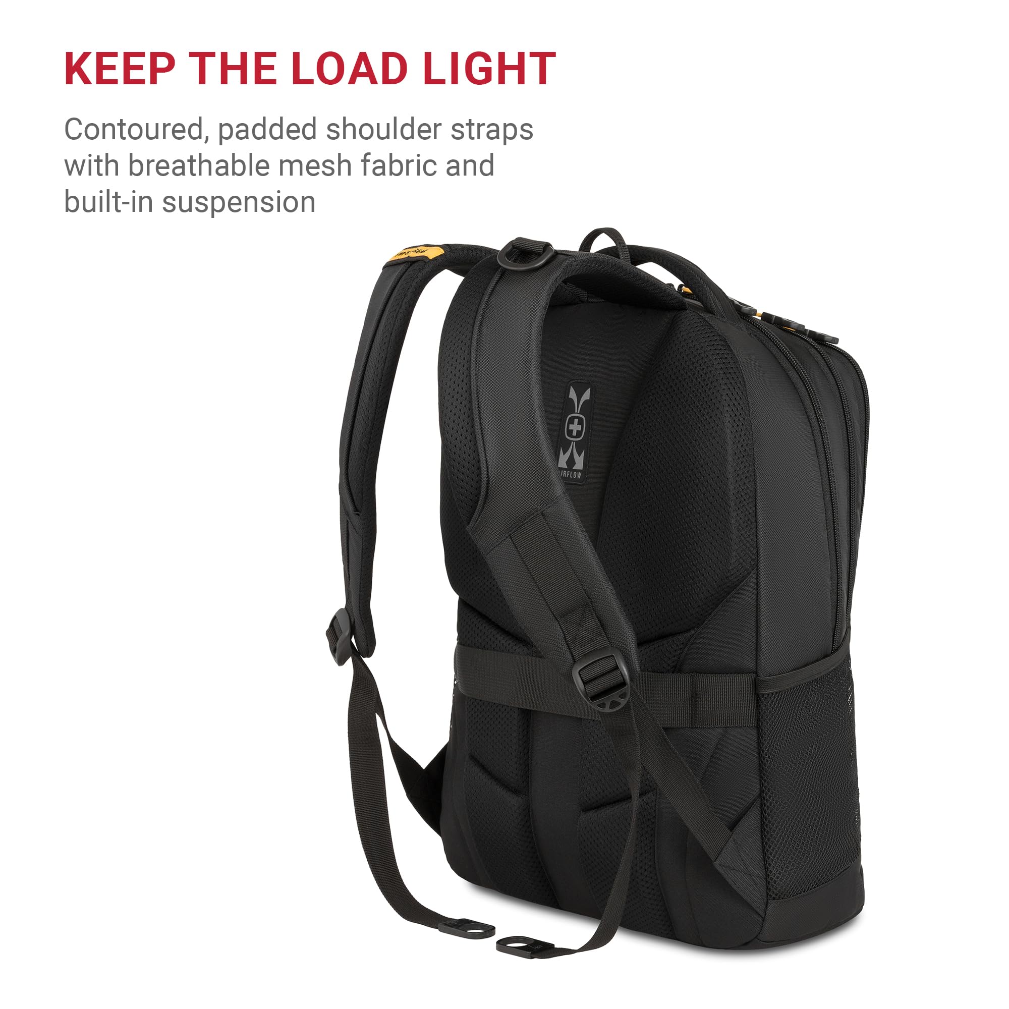 SwissGear Cecil 5505 Laptop Backpack – Lightweight 27.3L Daily Carry with Airflow Comfort, Black Gold