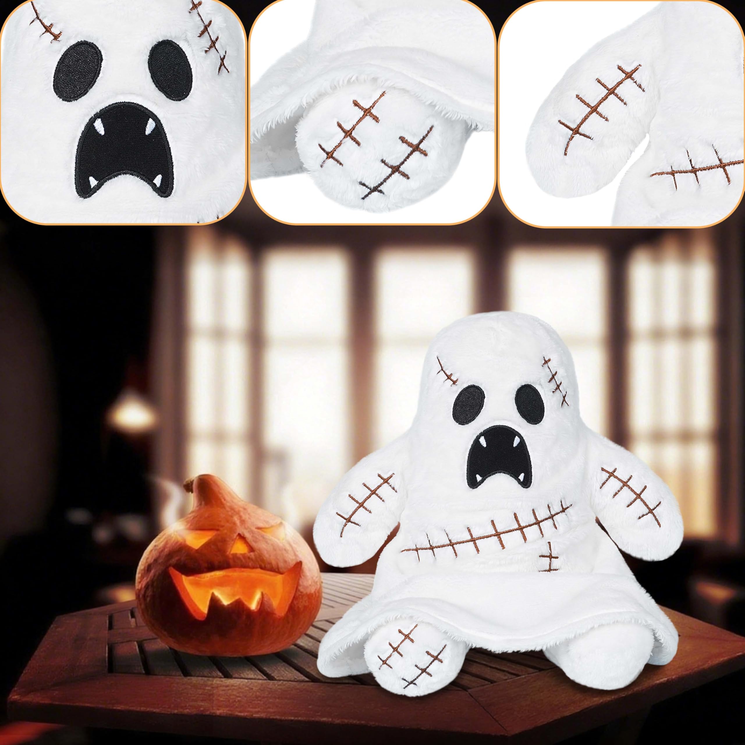White Ghost Plush – 9.8" Soft Halloween Stuffed Toy Decoration – Hand-Stitched Embroidered Face & Ultra-Soft Fabric