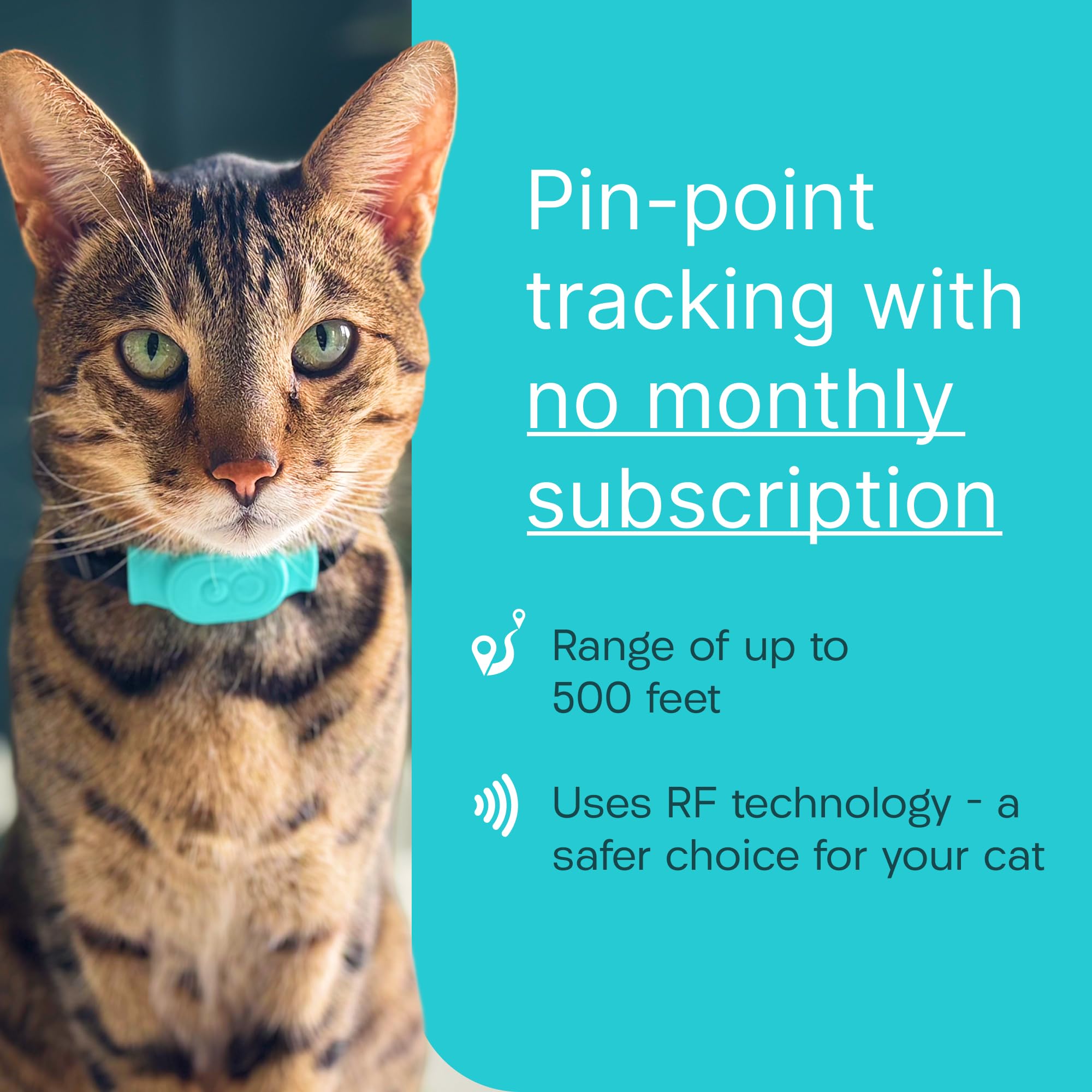 RF Cat Tracker Tag with Handheld Locator – No Subscription Lightweight Collar Tracking Device for Cats & Kittens