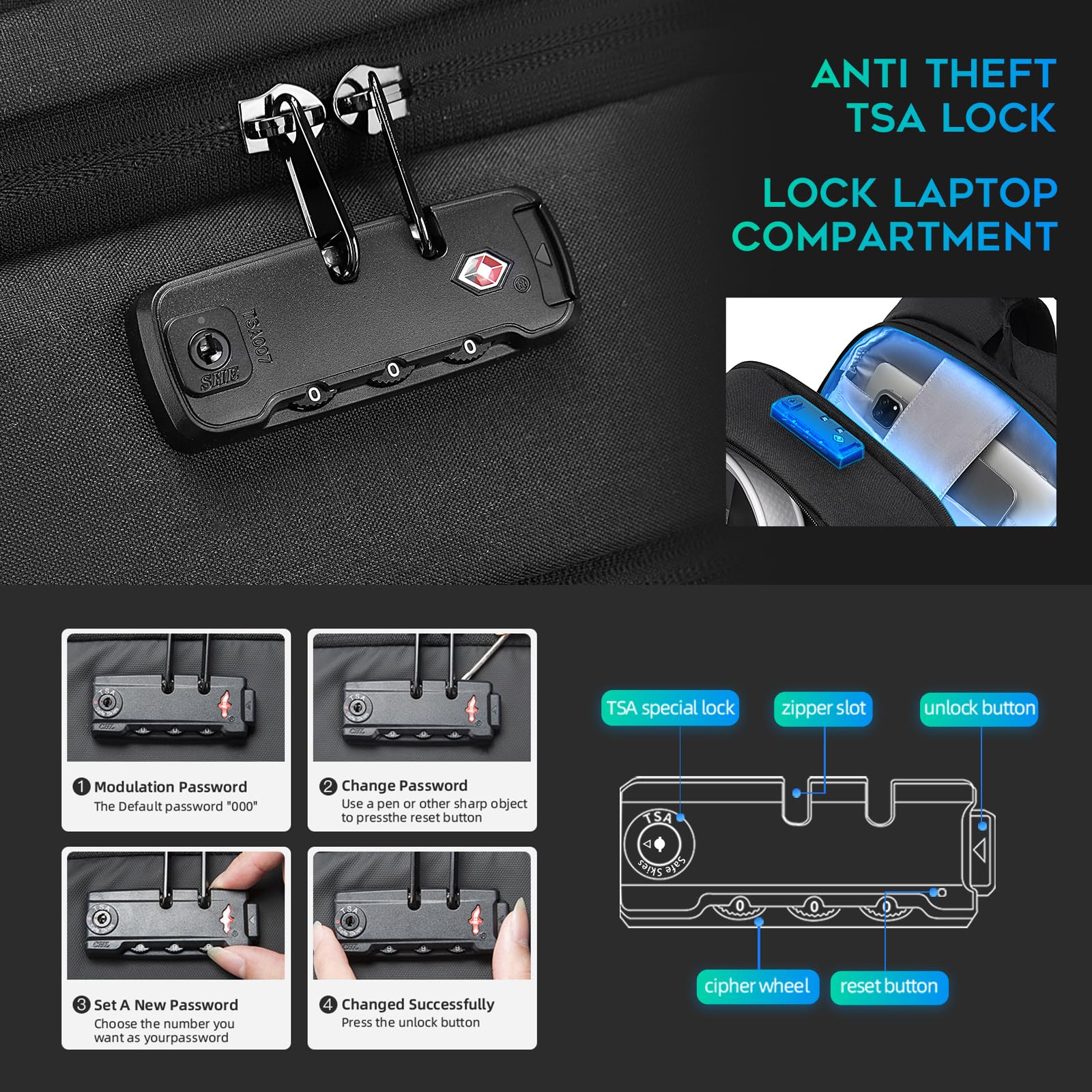 BANGE Slim Anti-Theft Laptop Backpack – Lightweight Business Travel Backpack with TSA Lock, Fits 15.6” Notebooks (Black)