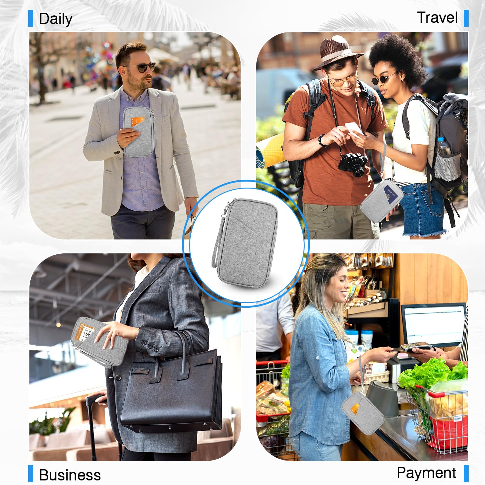 RFID Blocking Family Passport Holder & Travel Document Organizer – Waterproof Multi Passport Wallet (Quartz Gray)