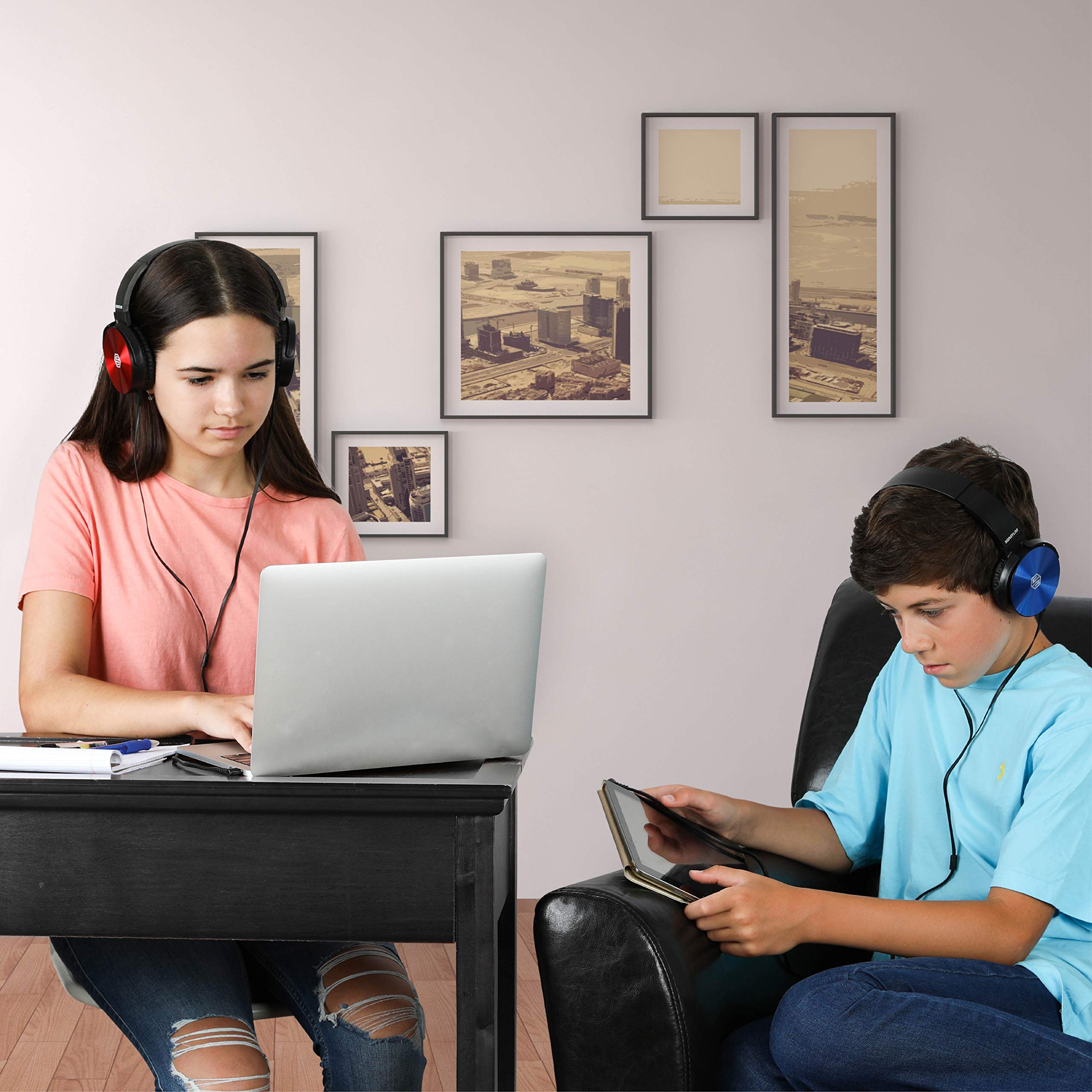 Kids Headphones Bulk 5 Pack – On-Ear Student Classroom Headphones with 3.5mm Jack