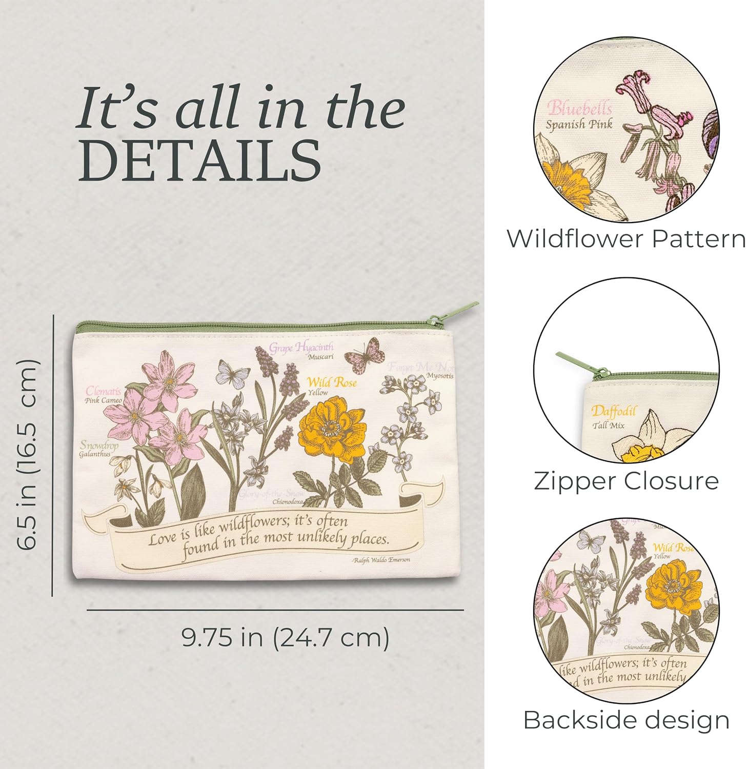 Wildflower Canvas Pencil Pouch with Zipper