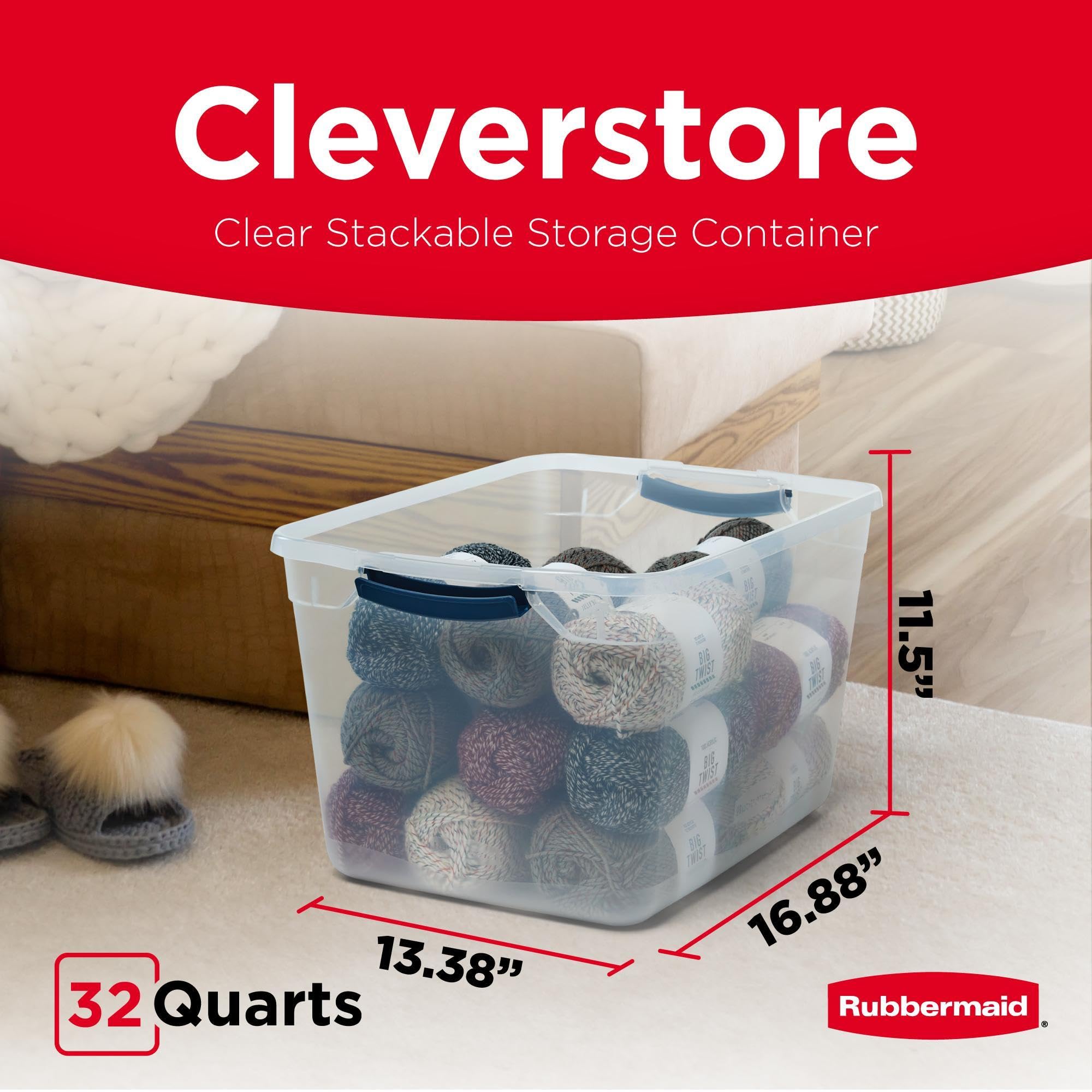 Rubbermaid CleverStore Clear 32 Qt Stackable Plastic Storage Bins with Lids – 6 Pack