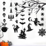 7PCS Glitter Black Halloween Garlands – Pre-Strung Hanging Decorations with Spiders, Bats & Witches