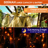 Halloween Solar Lights Outdoor – Black Cheesecloth with Orange LED Fairy Lights (23FT, 8 Modes, IP65 Waterproof)