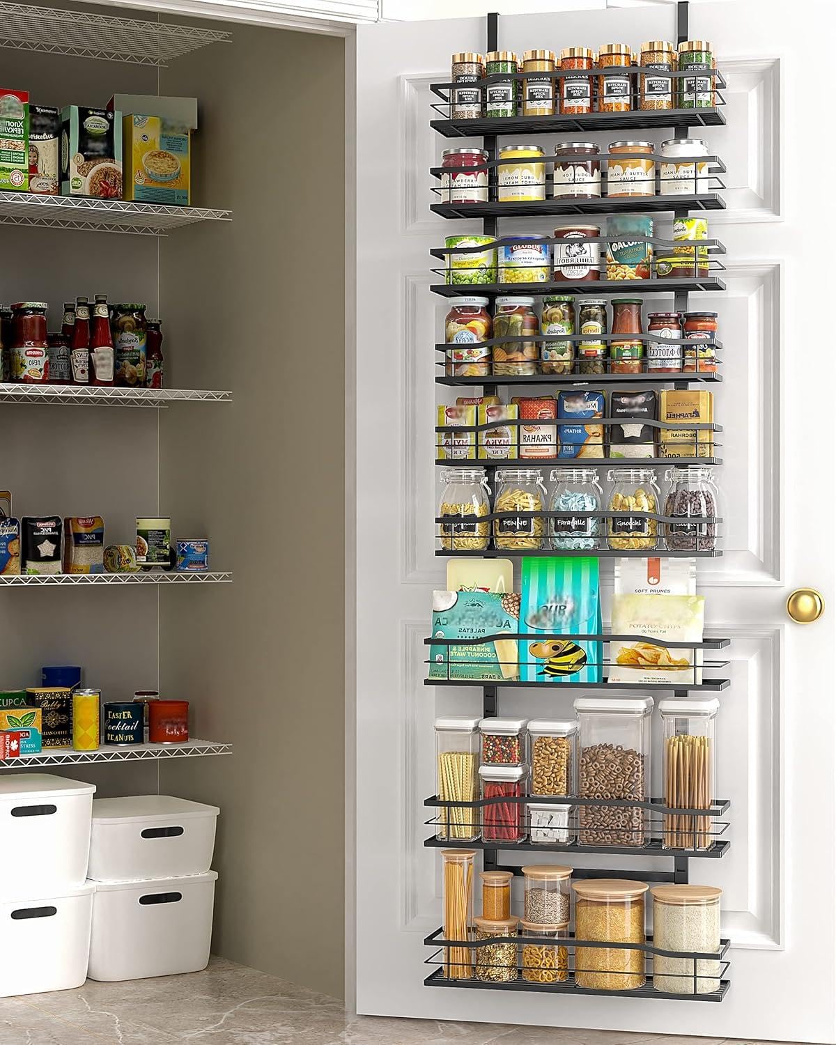 MOFOROCO 9-Tier Over-the-Door Pantry Organizer – Heavy-Duty Metal Hanging Storage Rack for Kitchen & Home (Black)
