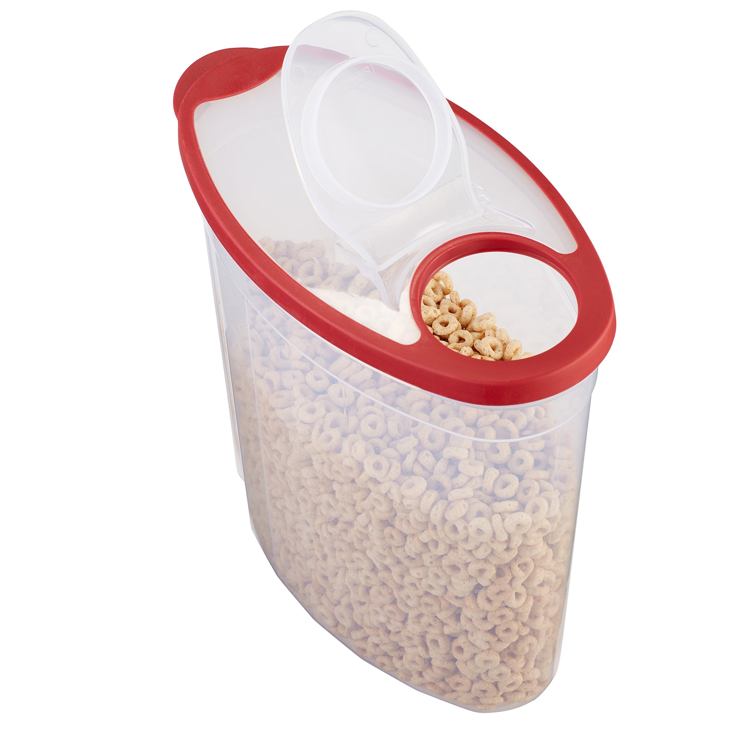 Flex & Seal Cereal Keeper Canister – BPA-Free Dry Food Storage with Easy-Pour Lid (Clear with Red Lid)