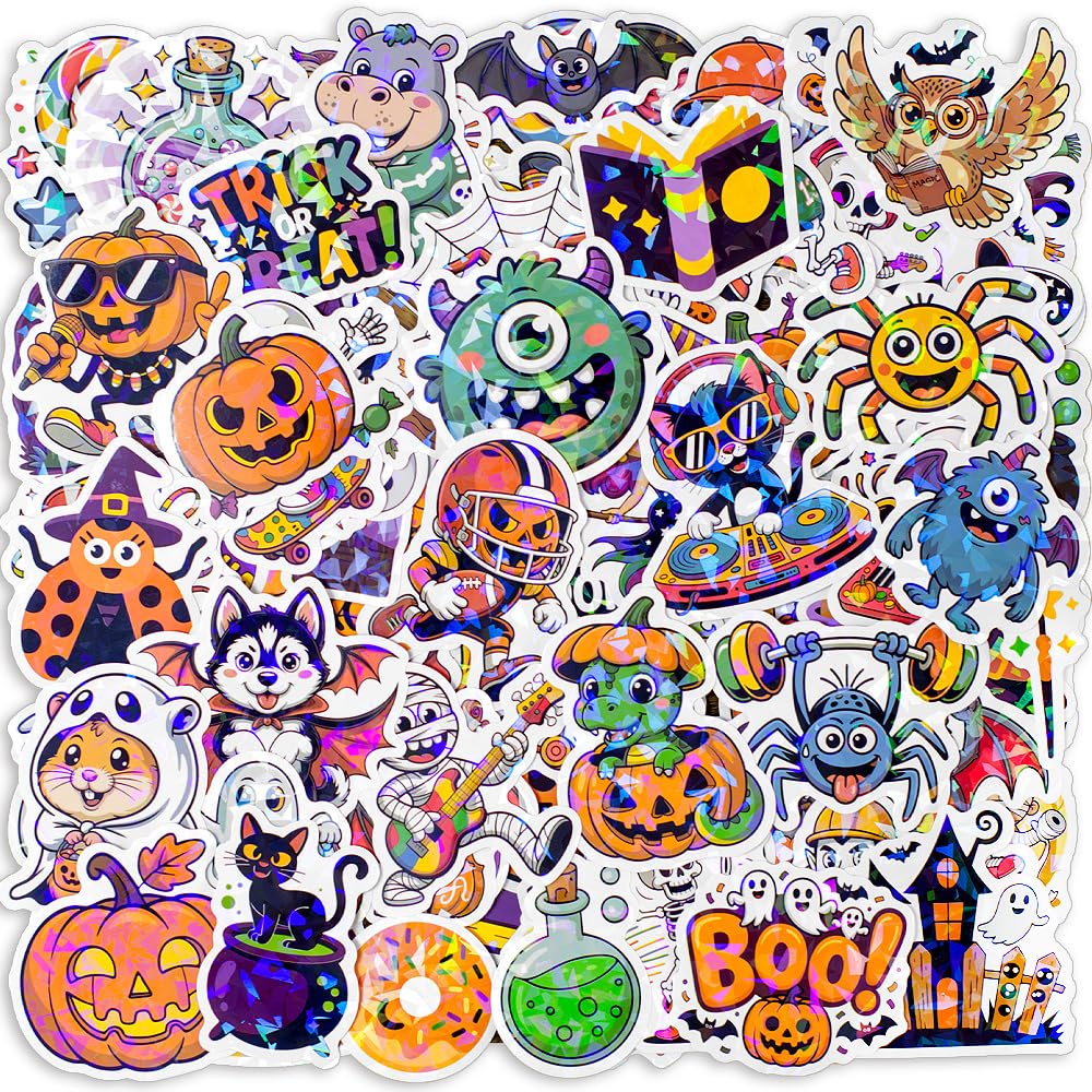 100PCS Halloween Stickers for Kids – Waterproof Vinyl Stickers with Cute Ghosts, Pumpkins & Monsters