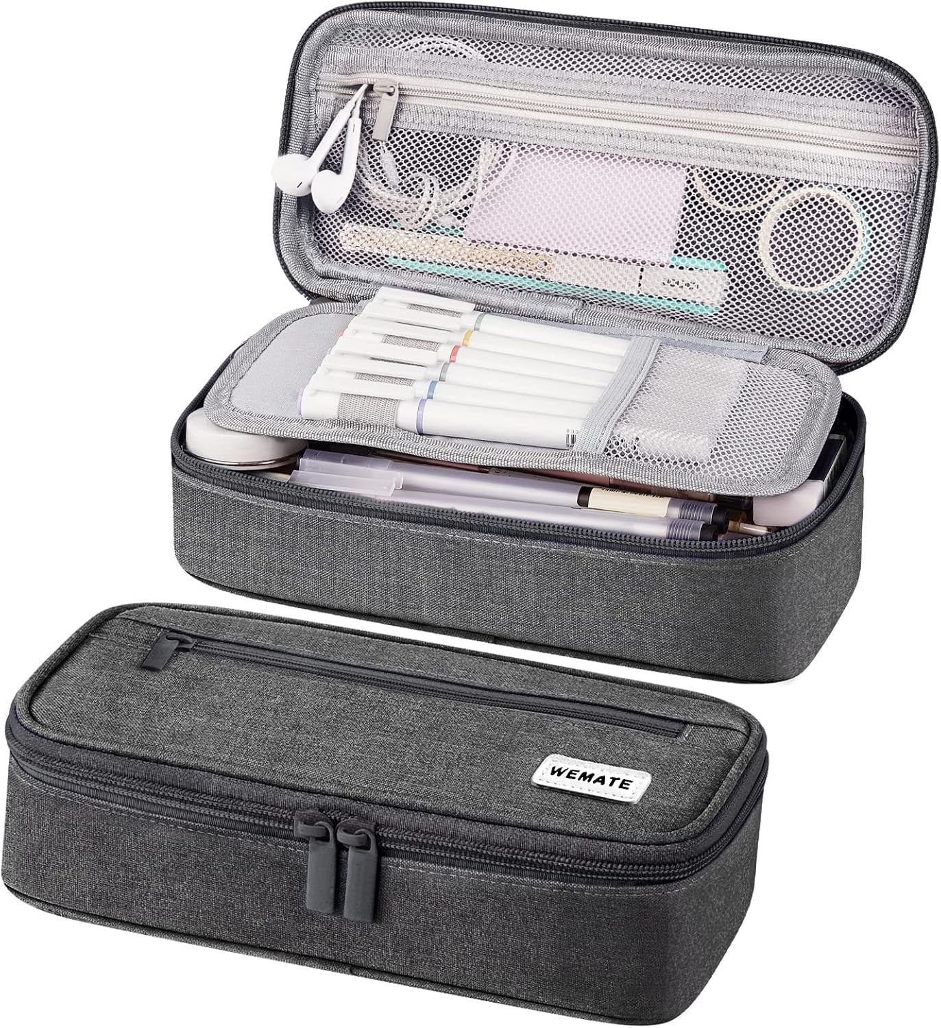 Large 80-Pencil Canvas Organizer Case with 5 Compartments