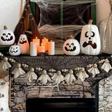 Felt Ghost Garland with Wooden Beads – 2M Handmade White Halloween Banner for Mantle, Fireplace & Wall Décor (White)
