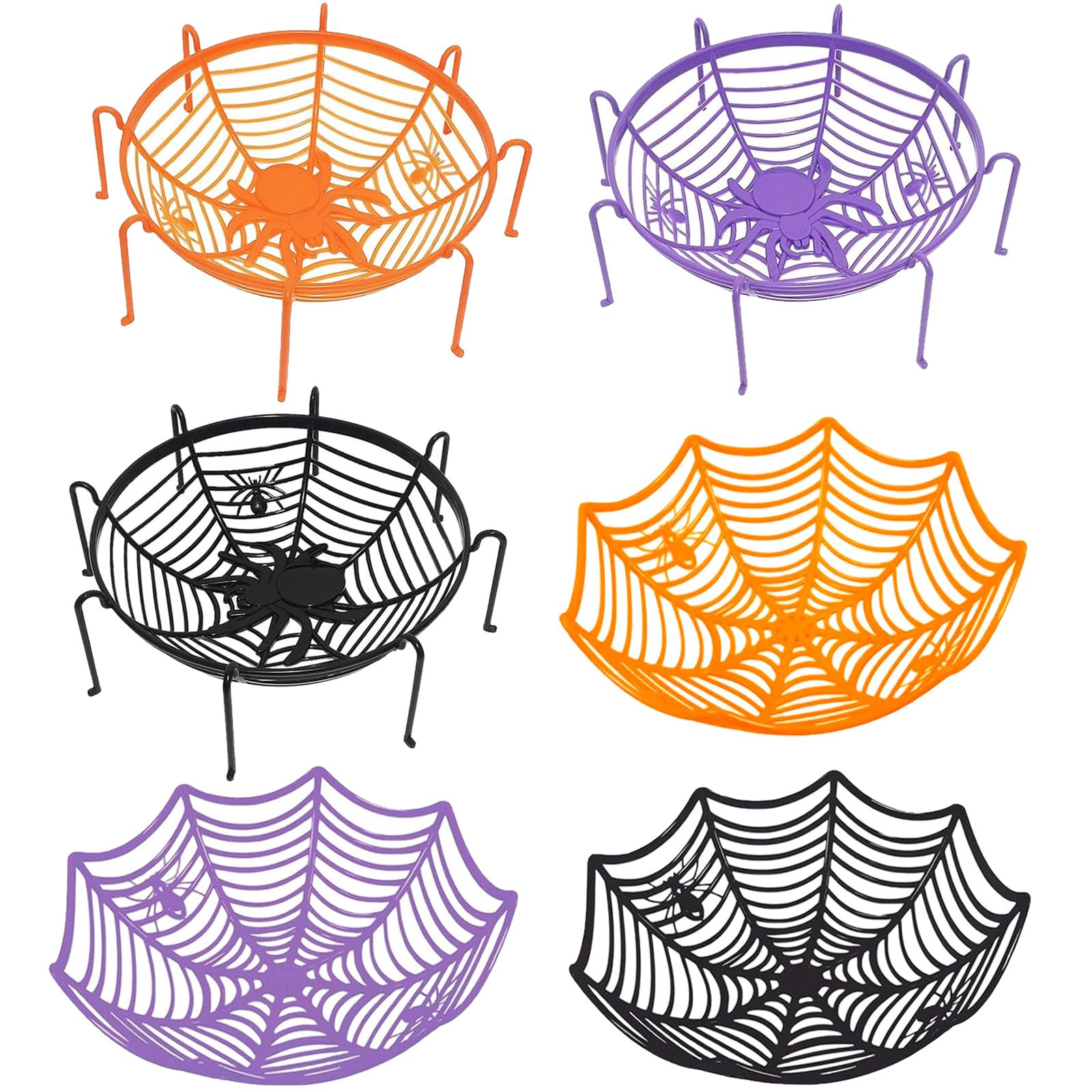 6-Pack Spider Web Candy Bowls – Halloween Snack & Treat Holders (Black, Orange, Purple