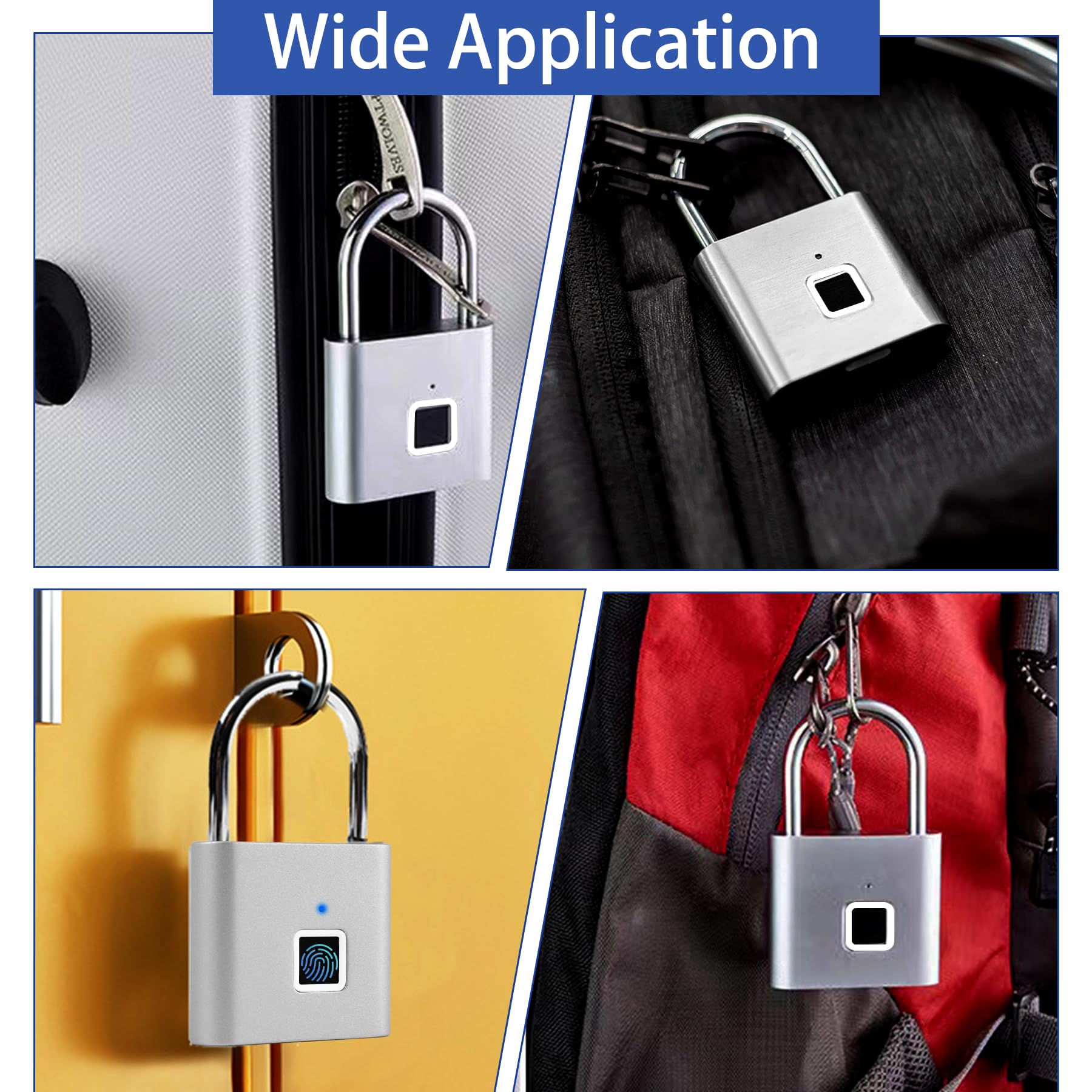UMIKSMART Fingerprint Padlock with USB-C Rechargeable Battery, Biometric Keyless Lock for Gym Locker, Cabinets & Personal Storage