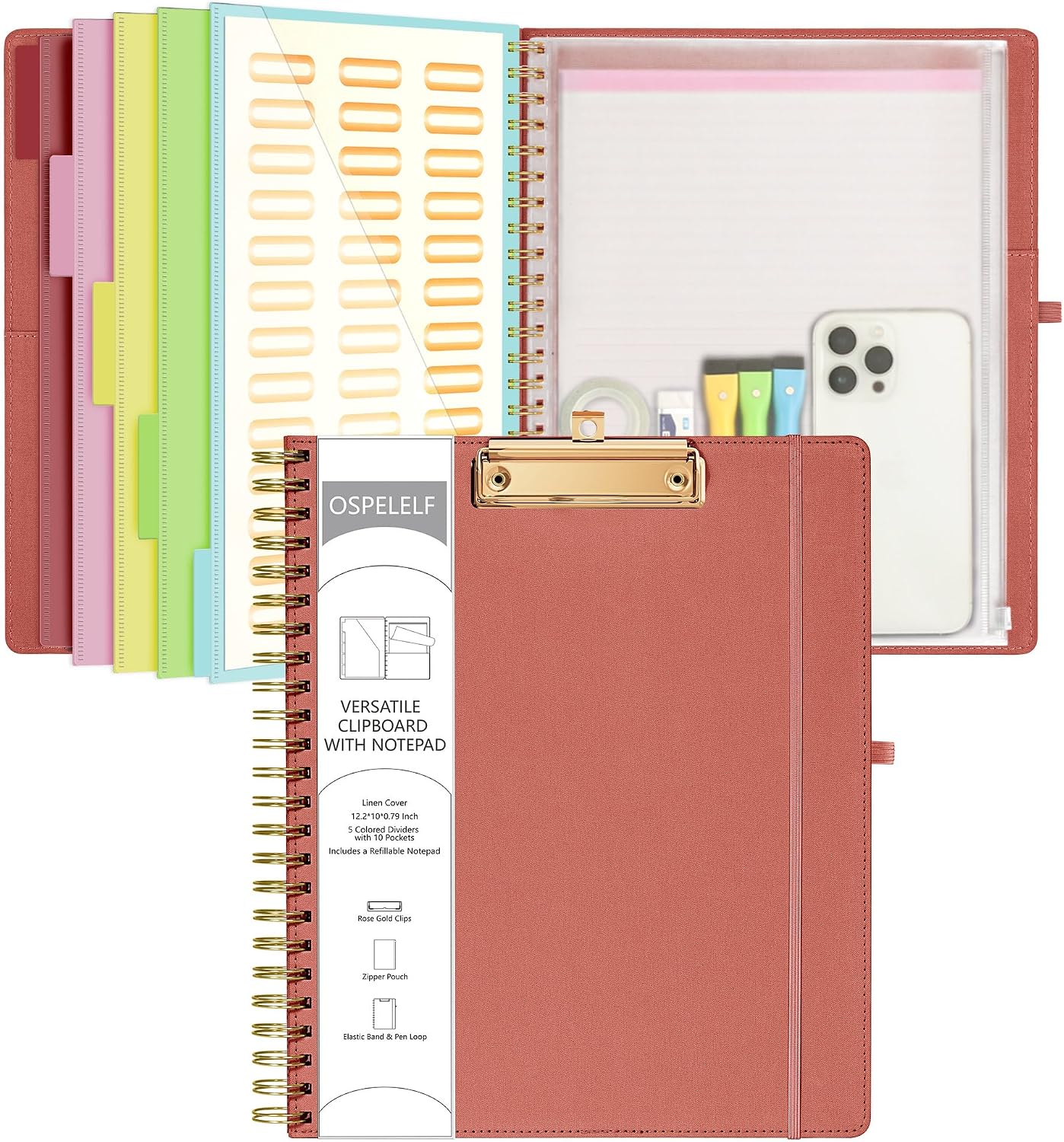 Purple Foldable Clipboard Folio with 10 Storage Pockets