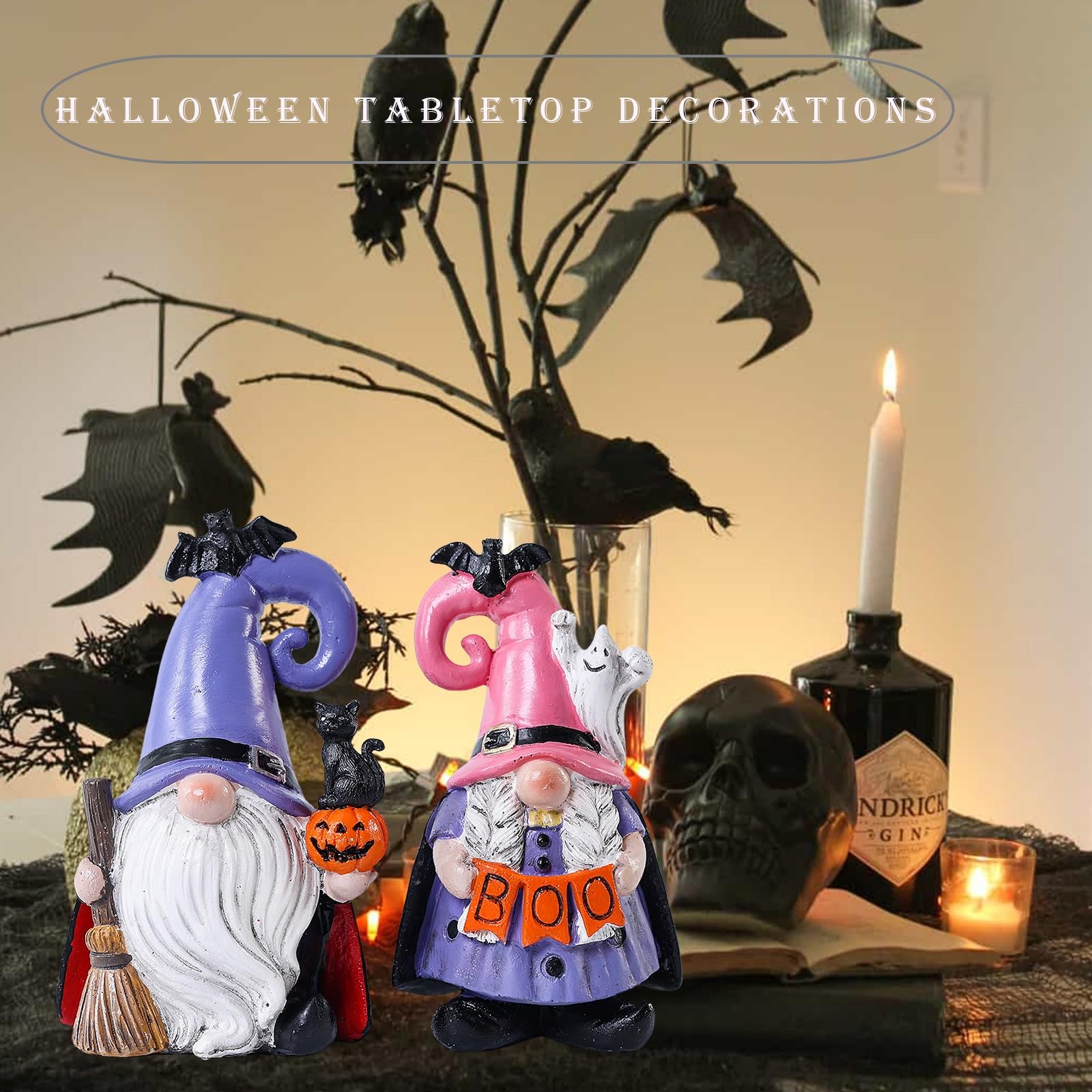 Halloween Gnomes Figurines – Cute Resin Gnome Tabletop Decorations for Home, Tiered Trays & Autumn Centerpieces