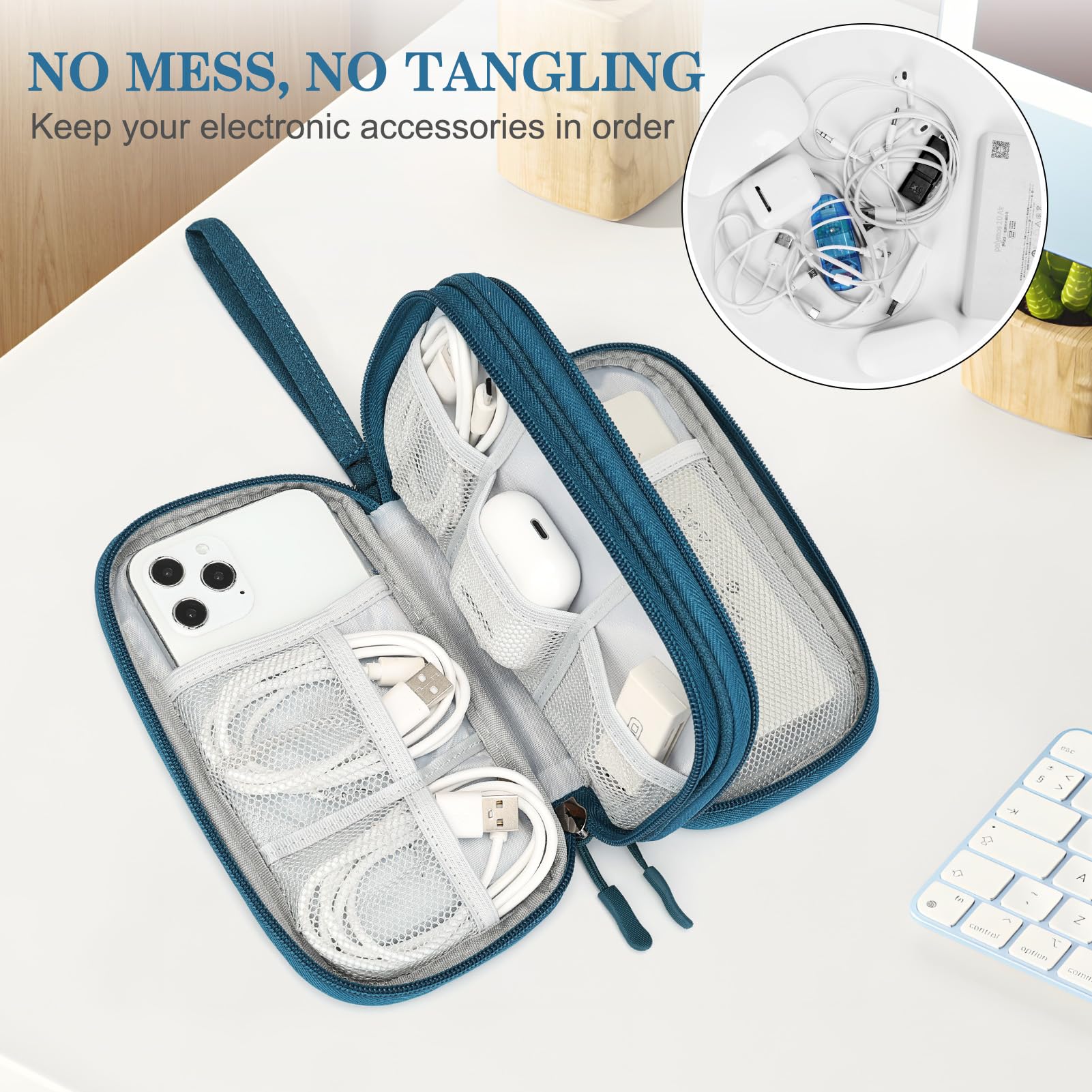 Travel Cable Organizer Case – Portable Electronic Accessories Storage Bag for Chargers, USB Cables, Power Banks & Gadgets