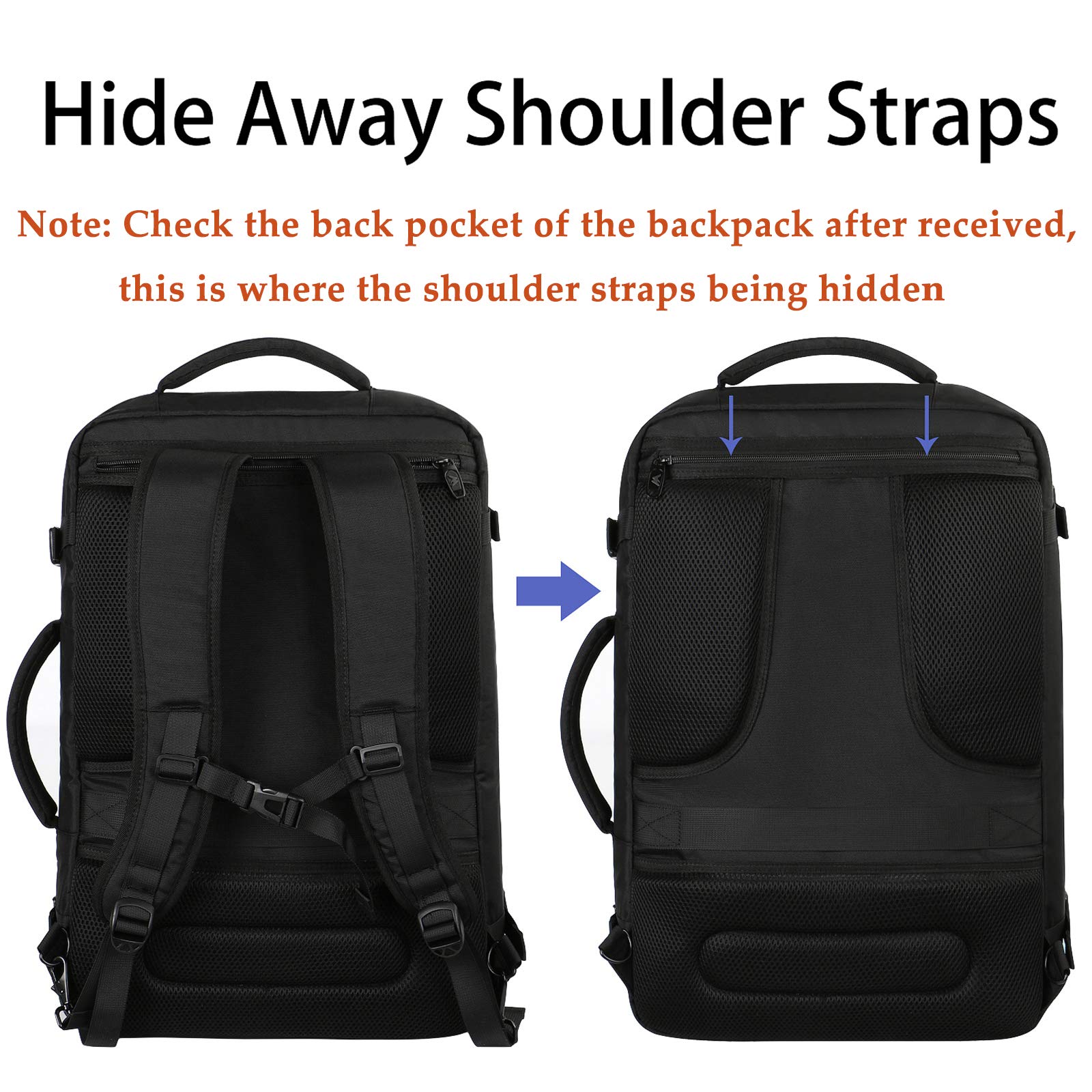 MATEIN 40–45L Expandable Carry-On Travel Backpack with Convertible Carry – Airline Approved – Black