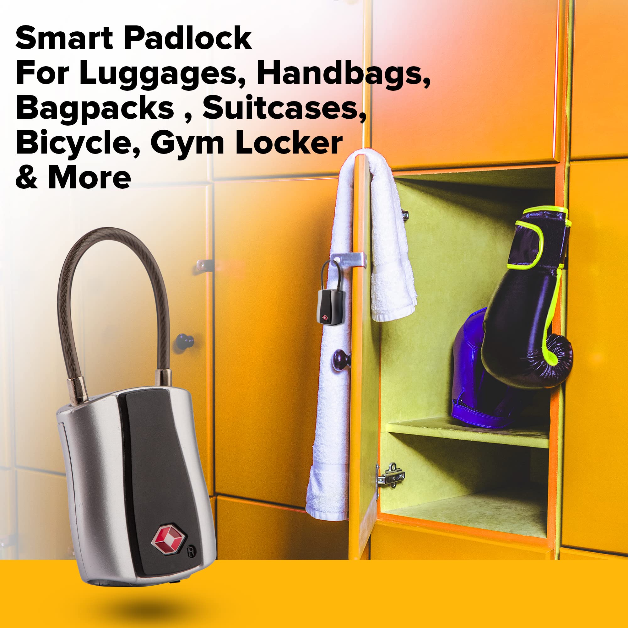 Bluetooth Smart Travel Padlock with App Control, TSA Approved Keyless Lock, Rechargeable Waterproof Luggage Security Lock Silver