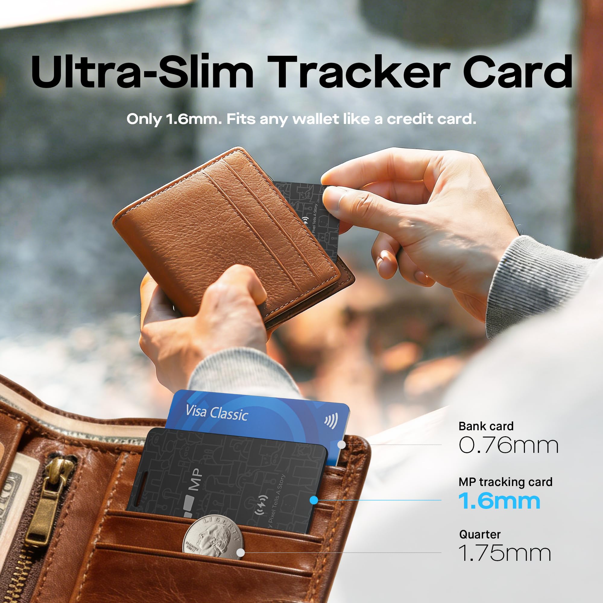 Ultra Slim Wallet Tracker Card, Rechargeable Bluetooth Finder Compatible with Apple Find My and Google Find My Device