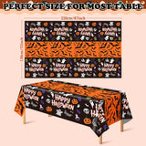 Halloween Tablecloths – Set of 2 Black Spooky Polyester Table Covers with Ghost, Bat & Pumpkin Prints (86.6x51.2 Inches)