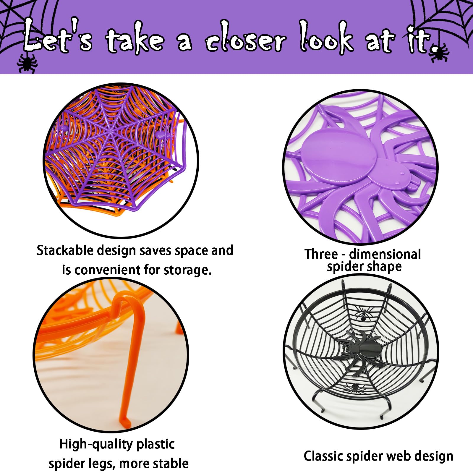6-Pack Spider Web Candy Bowls – Halloween Snack & Treat Holders (Black, Orange, Purple