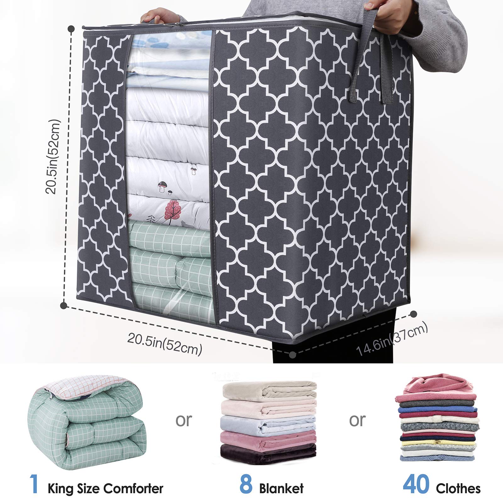 Large Capacity Clothes Storage Bag (100L) – Breathable Fabric Organizer with Clear Window & Reinforced Handles
