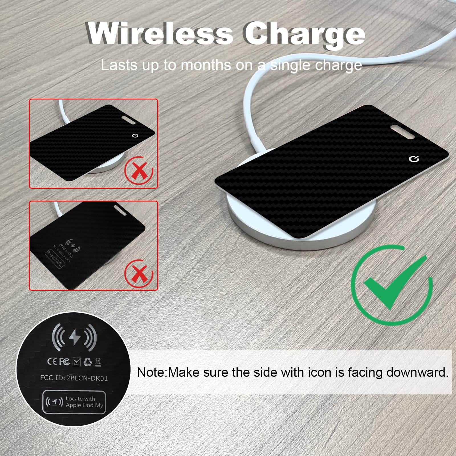 Rechargeable Smart Wallet Tracker Card, Apple Find My Compatible, Ultra-Slim Bluetooth Tracking Card with Wireless Charging – Carbon Fiber Black