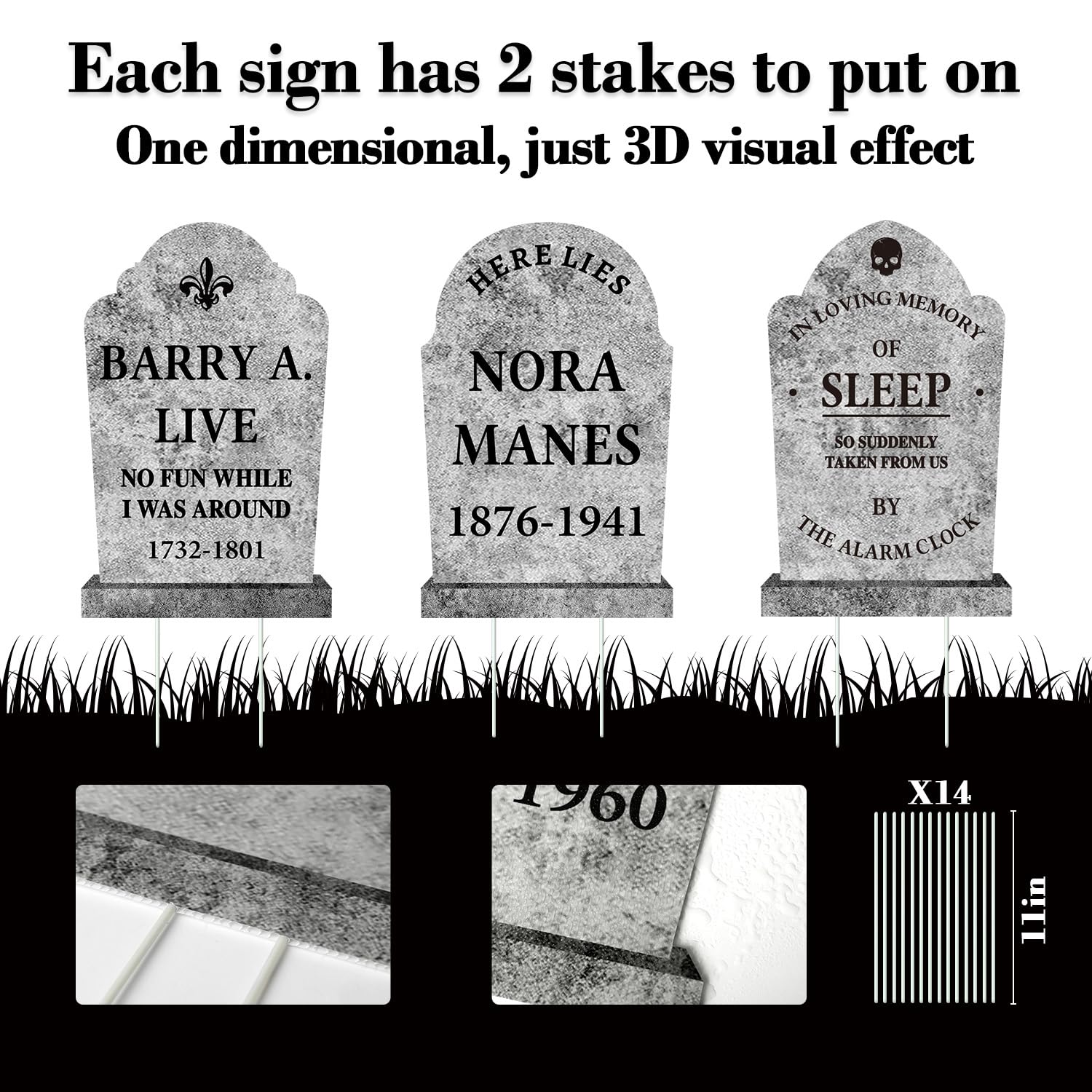 6PCS Stone Grey Halloween Tombstones Yard Signs – Realistic Graveyard Headstones with Stakes for Outdoor Cemetery Decorations