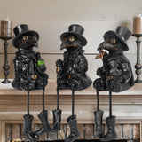 Vintage Plague Doctor Figurines (Set of 3) – Resin Halloween Shelf Sitters with Dangling Legs