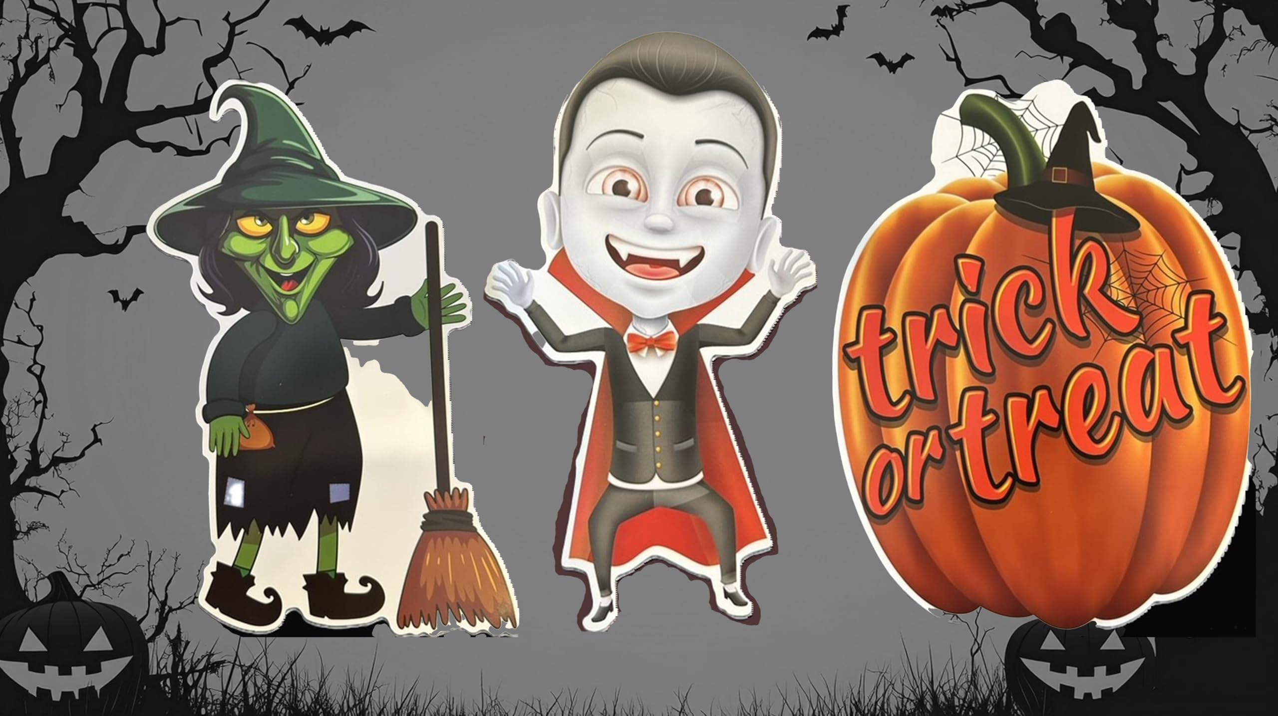 12-Pack Large Halloween Character Wall Cutouts – Mummy, Witch, Vampire, Zombie & Pumpkin Decorations