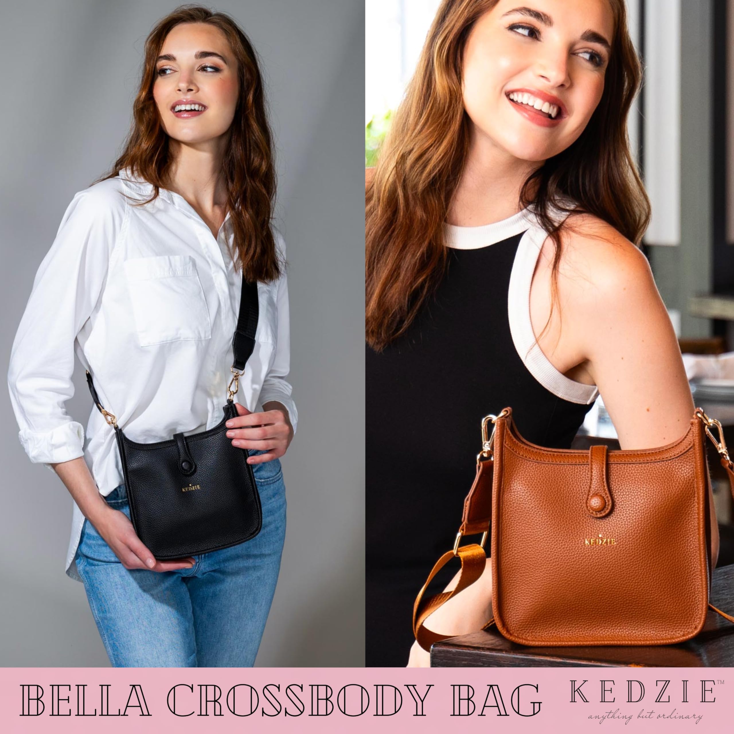 Kedzie Bella Vegan Leather Crossbody Bag for Women – Minimalist Adjustable Strap Everyday Purse (Cream)
