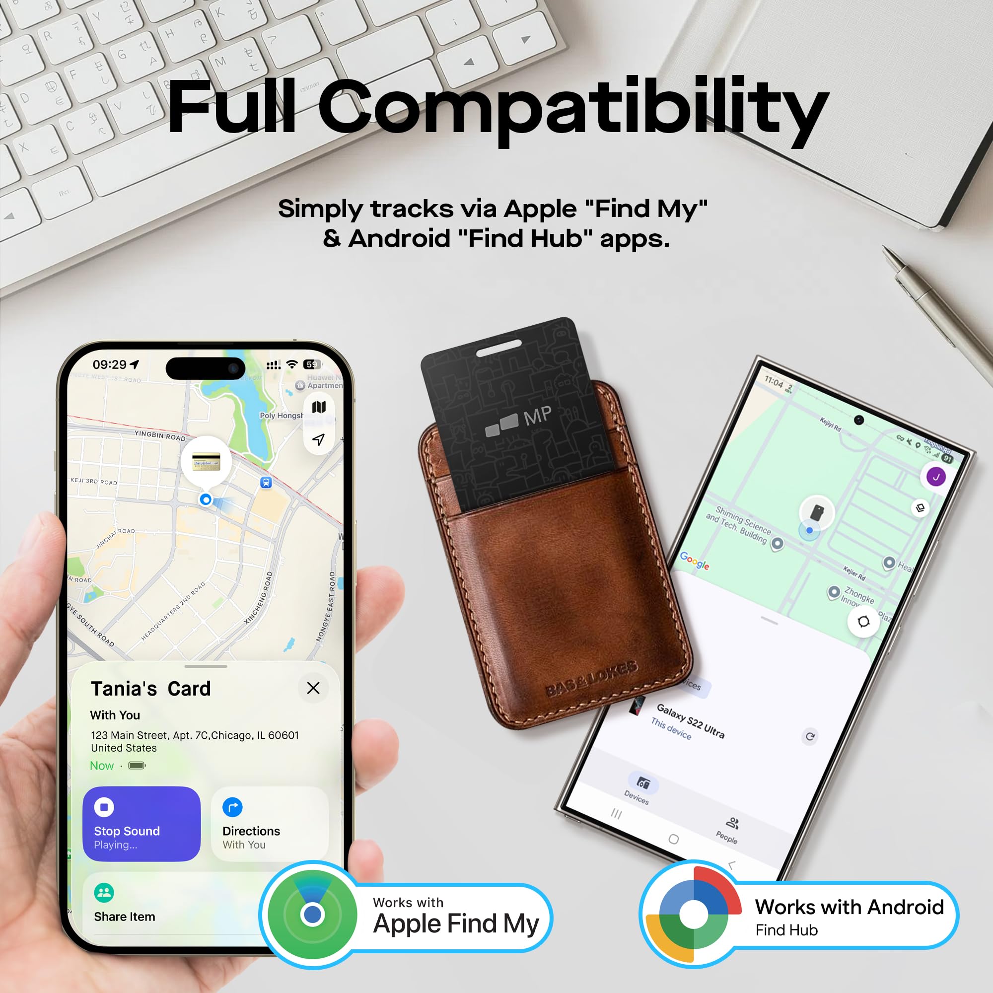 Ultra Slim Wallet Tracker Card, Rechargeable Bluetooth Finder Compatible with Apple Find My and Google Find My Device