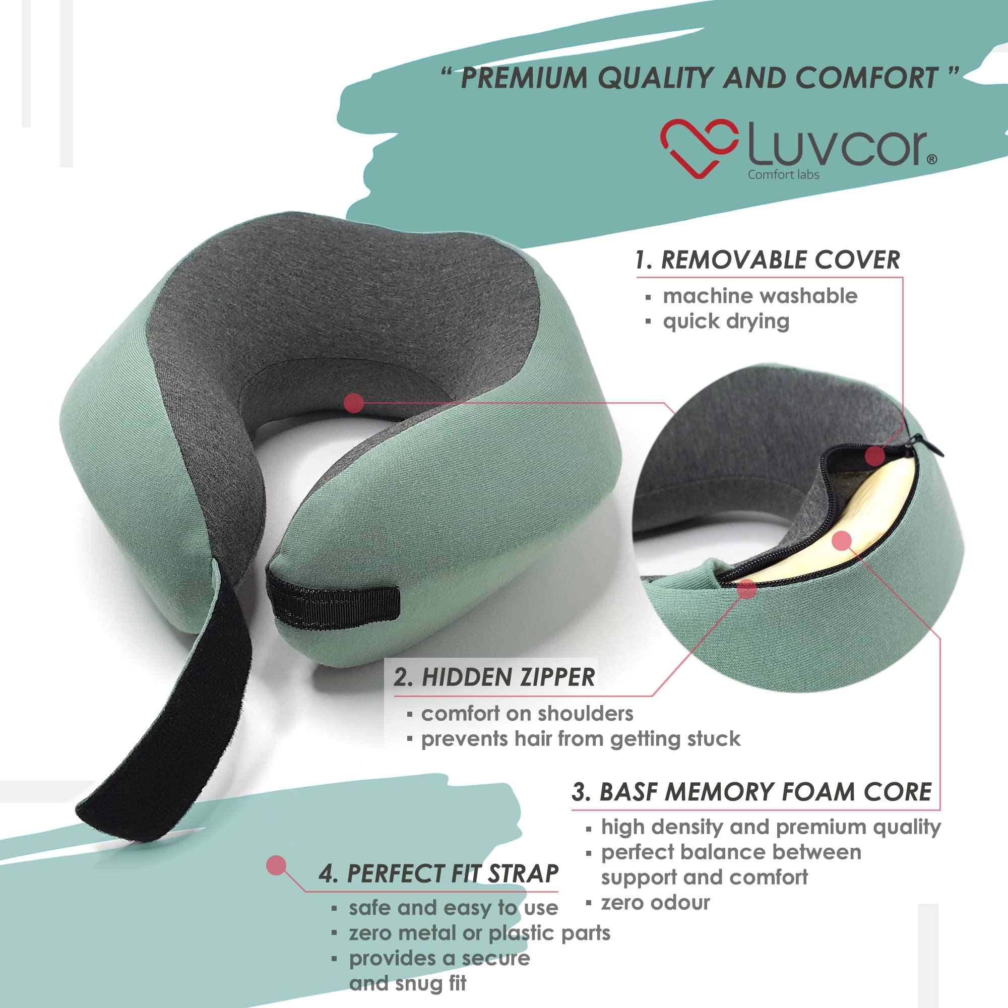 Memory Foam Travel Neck Pillow with Eye Mask & Earplugs – Adjustable Support Pillow for Airplane & Travel