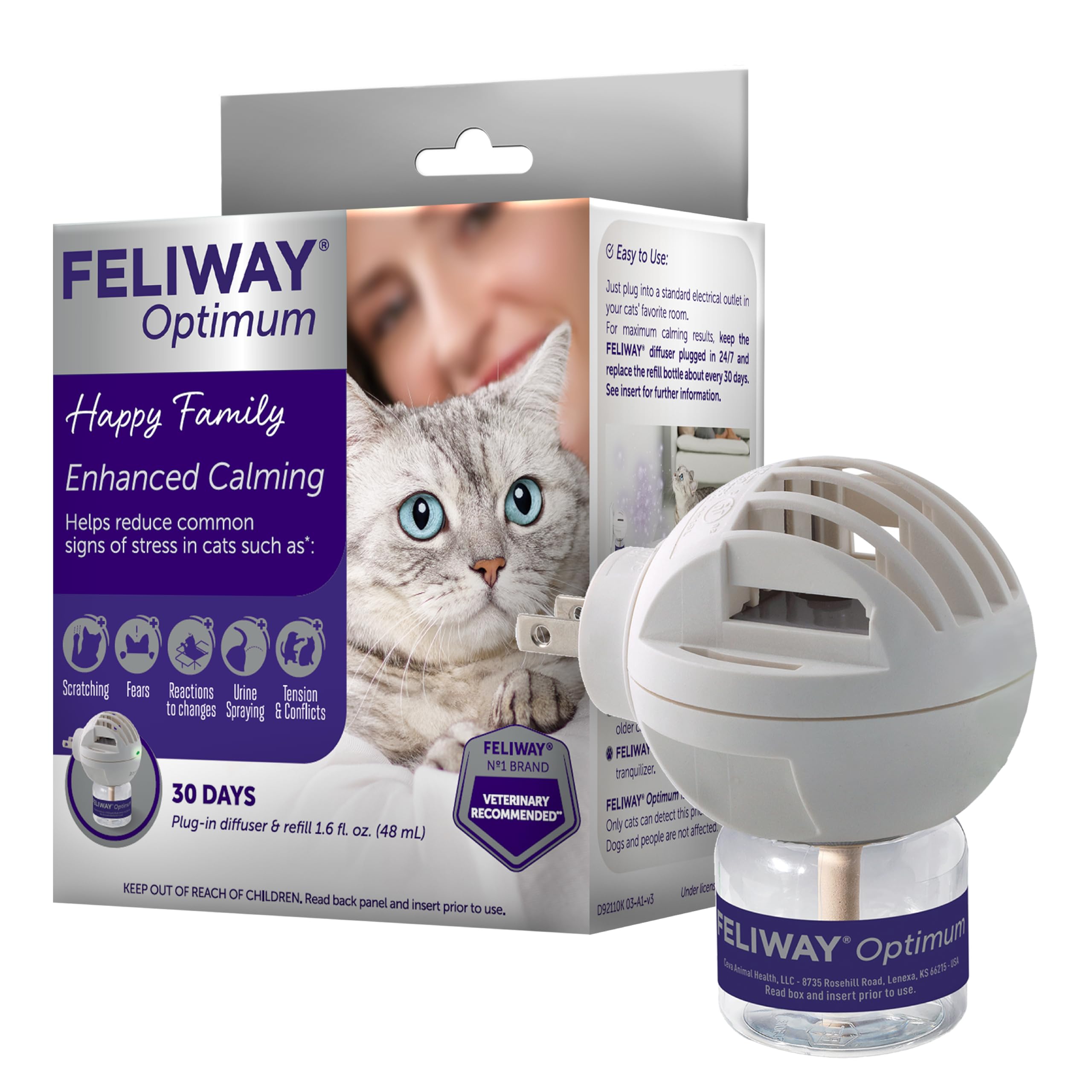 FELIWAY Optimum Cat Calming Diffuser with Advanced Pheromone Technology – Stress Relief Solution for Cats & Kittens (Up to 700 sq ft Coverage)