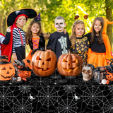 Halloween Tablecloths – 2 Pack Black Spider Web Plastic Table Covers (108 x 54 Inches)