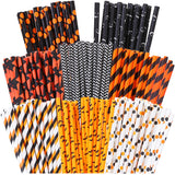 Halloween Paper Straws – 200-Pack Black, Orange & White Biodegradable Party Straws (8 Styles, Food-Grade Paper)