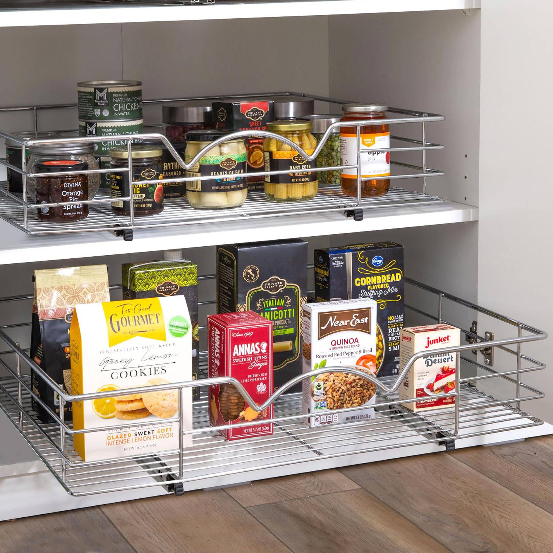 HOLDN Chrome Heavy-Duty Pull-Out Cabinet Organizer – Full-Extension Slide-Out Drawer for Large Base Cabinets (30” Width)
