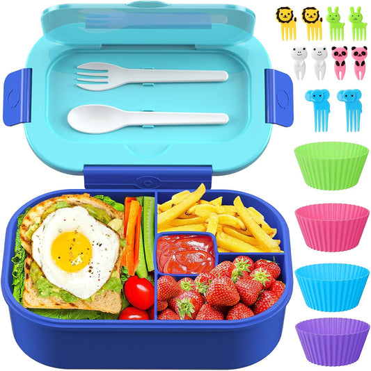 Blue 44 oz Kids Bento Box with Utensils and Food Picks