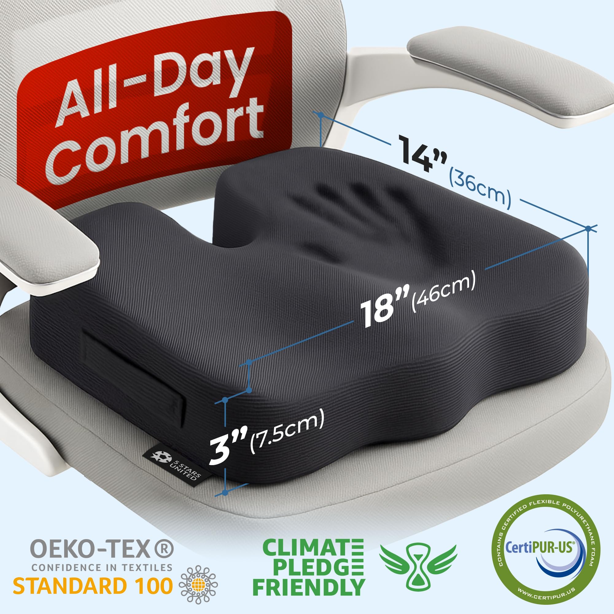 Ergonomic Memory Foam Seat Cushion for Office Chair Coccyx Support Sciatica & Tailbone Pain Relief with Breathable Mesh Cover