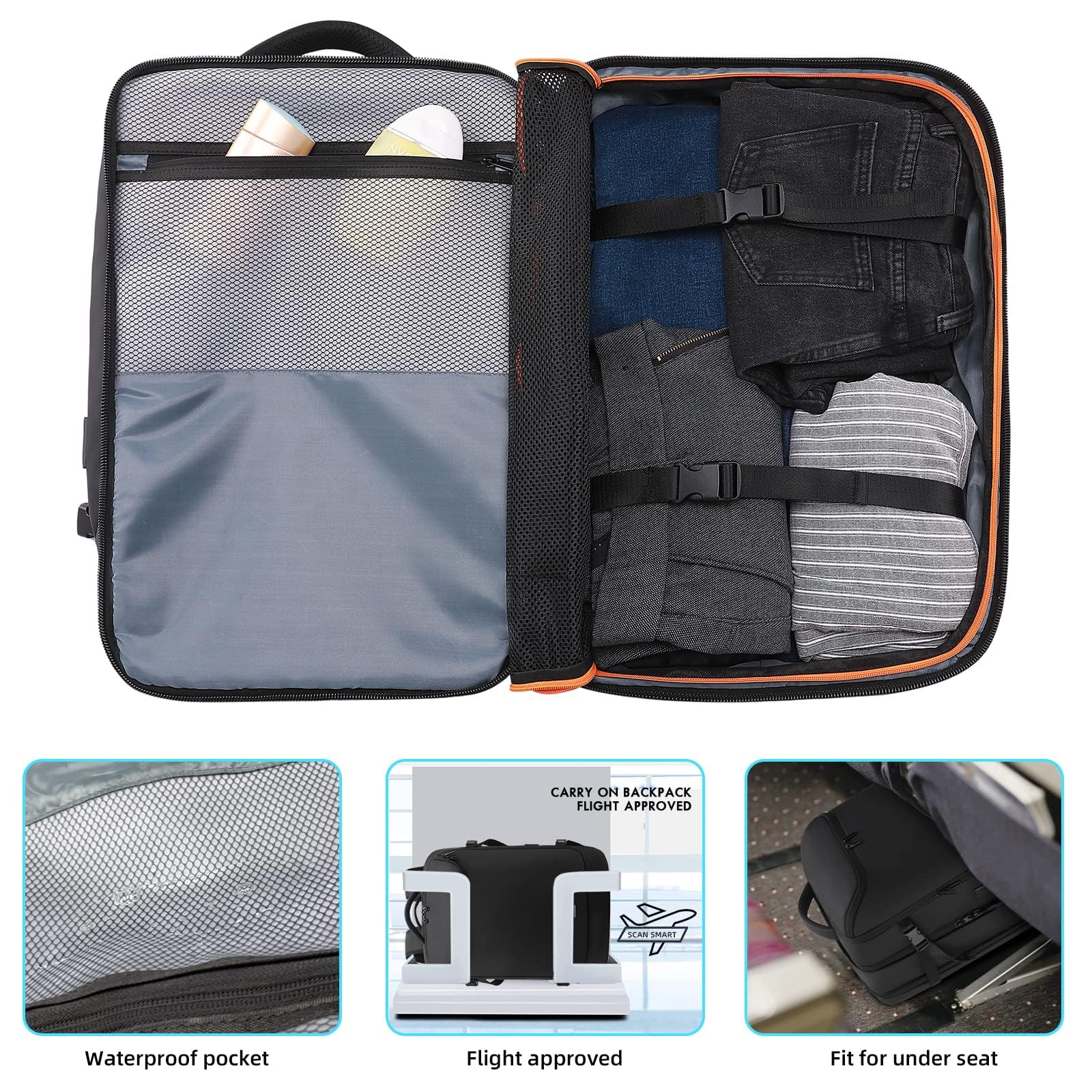 Expandable Travel Backpack 36L–50L – Carry On Laptop Backpack with USB Charging Port for Business Trips & 5-7 Day Travel