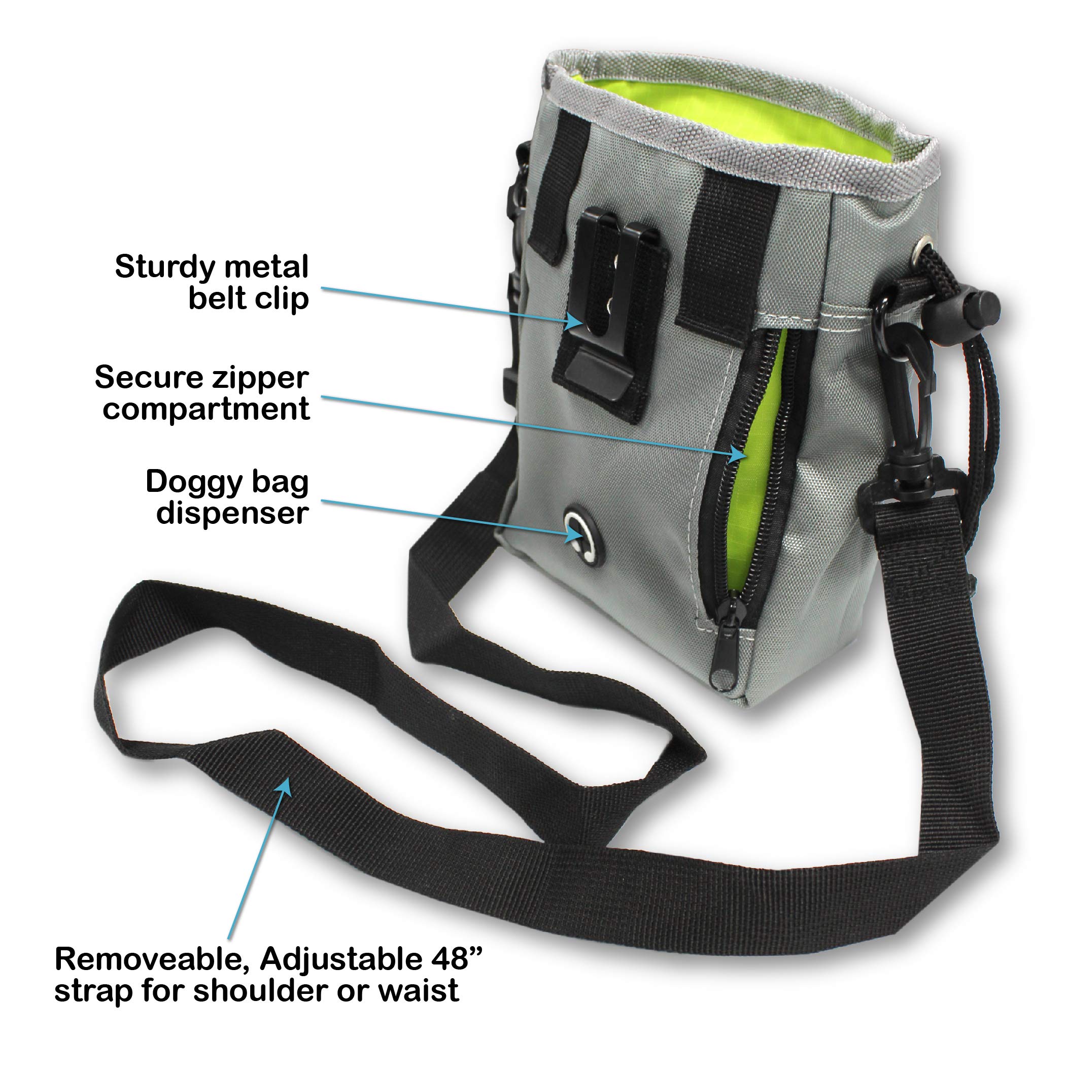 Waterproof Dog Treat Training Pouch with Adjustable Waist Belt, Poop Bag Dispenser, and Multi-Pocket Storage for Walks and Obedience Training