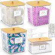 HOMEPEKITE Laundry Pods Storage Container Set (3+1 Pack) – Clear Acrylic Jars with Wooden Lids & Labels for Laundry Room Organization